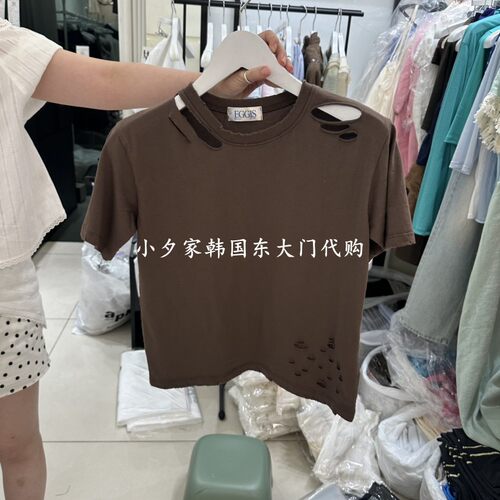 一件包邮 小夕韩国东大门代购EGG IS 26夏女装新破洞纯色短袖T恤