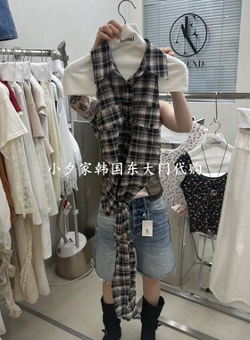 一件包邮 小夕韩国东大门代购ASCEND 26夏款女装格子 吊带背心