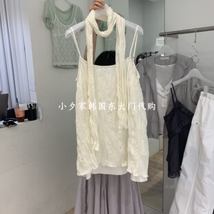 一件包邮 小夕韩国东大门代购AUBE 26夏款女装飘带纯色吊带连衣裙