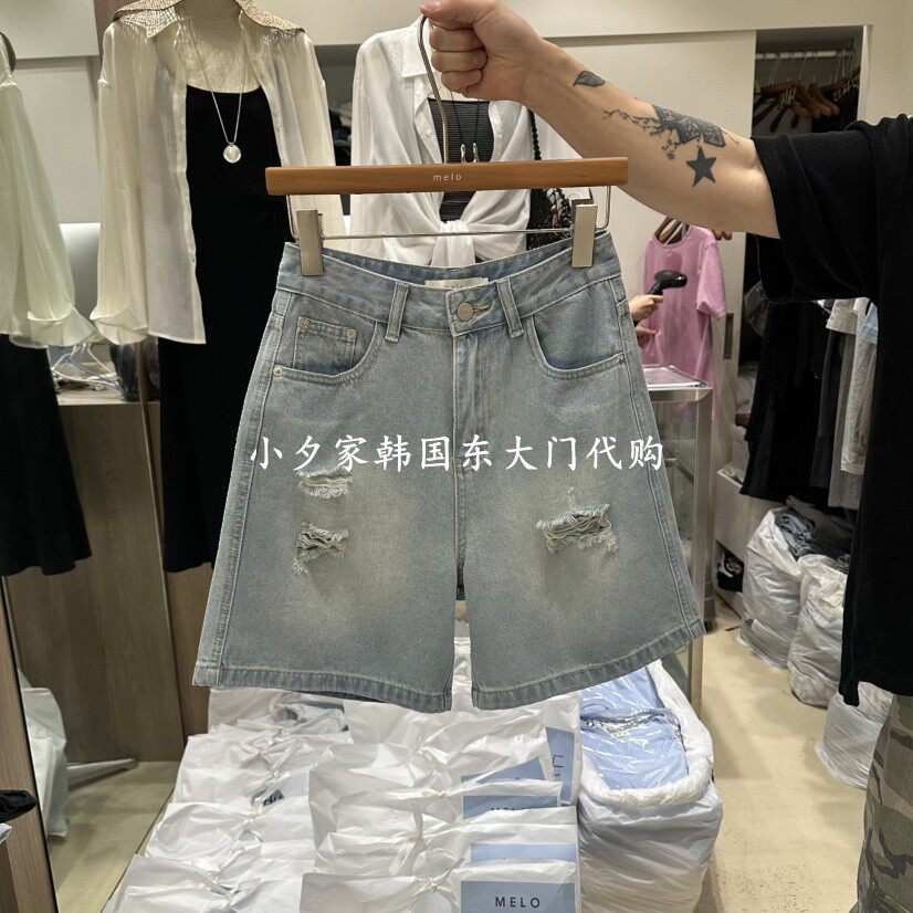 一件包邮 小夕韩国东大门代购 MELO26夏款新品女装破洞百搭牛仔裤