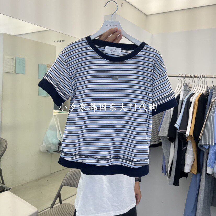 一件包邮 小夕韩国东大门代购 NON CLIP26夏女装新品条纹短袖 T恤