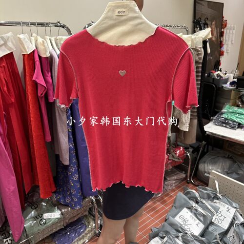 一件包邮 小夕韩国东大门代购EEE 26夏女装爱心纯色百搭短袖 T恤