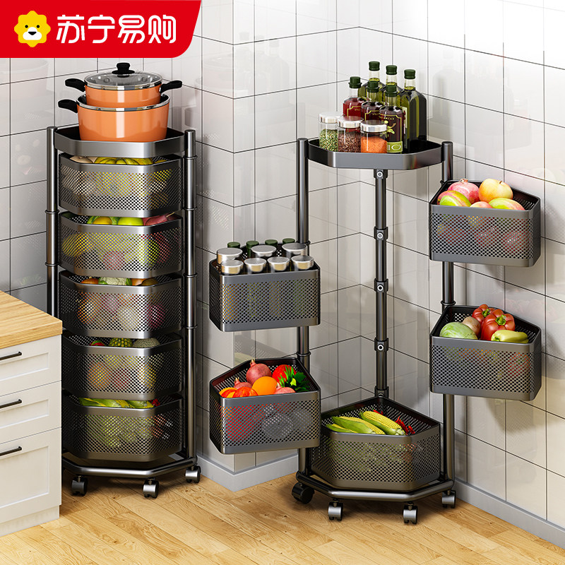 家佰利旋转置物架厨房专用菜篮落地式多层免安装放蔬菜收纳层架18