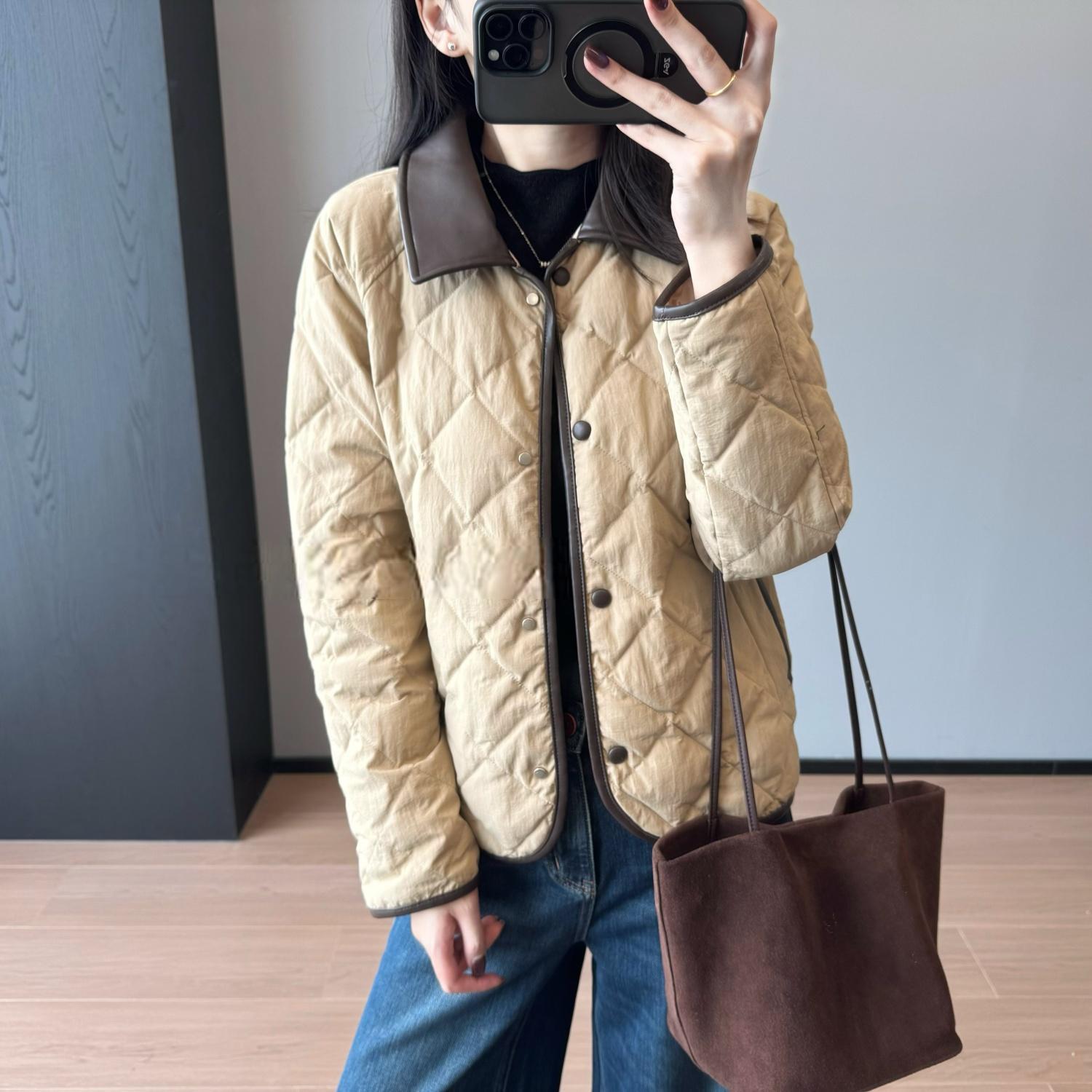 95鹅绒！三防巴恩风复古轻工装翻领菱格羽绒服2025冬季女G101516