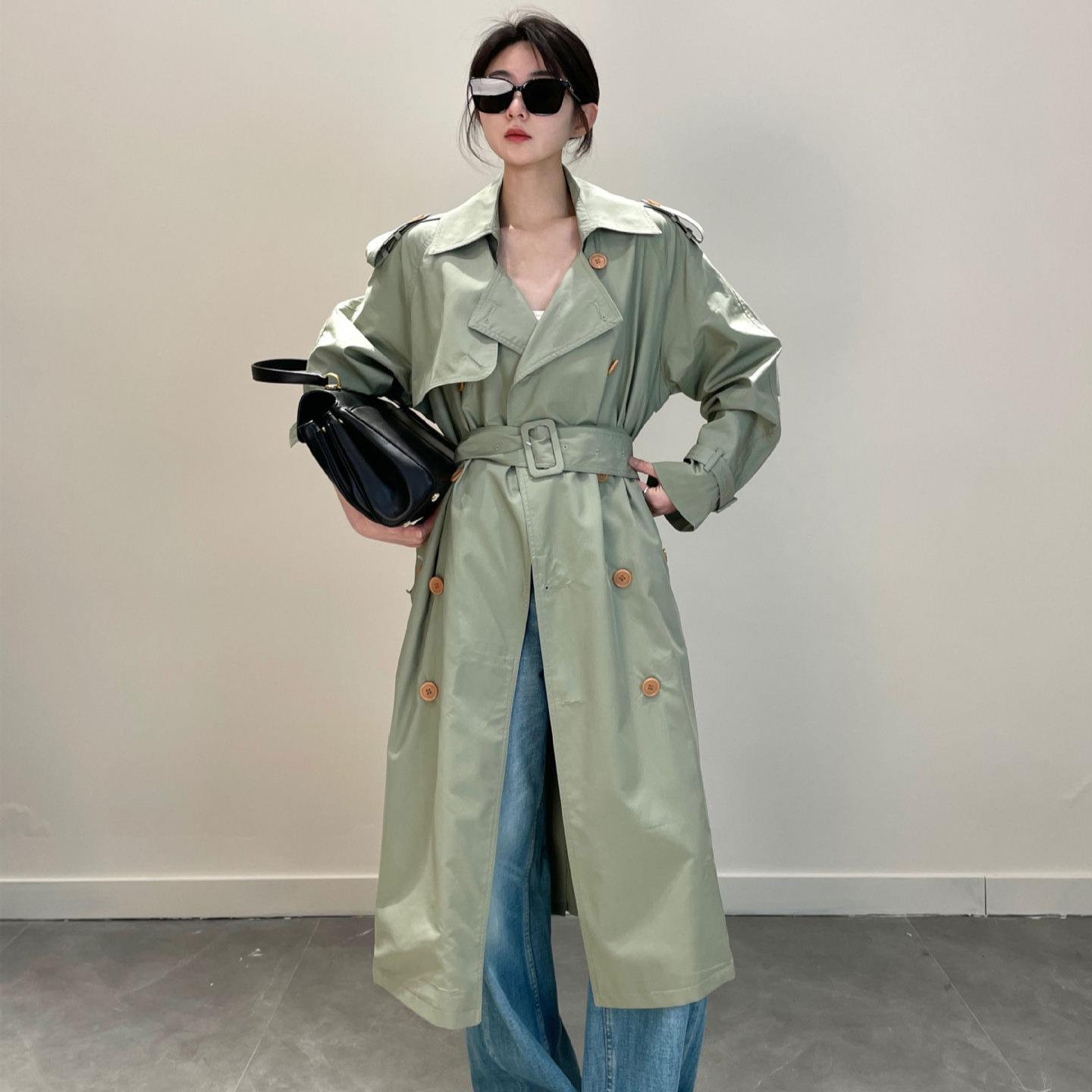 疯狂心动 肯豆同款弛感鼠草绿及简篙级廓形风衣女2025秋新G101316