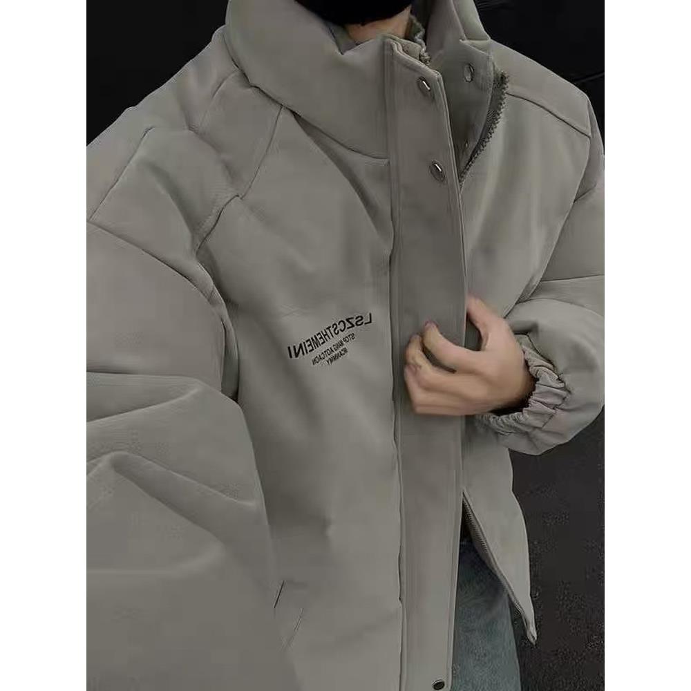 PU皮雾面羽绒服男款冬季加厚高级感痞帅美式棉衣外套立领宽松棉服