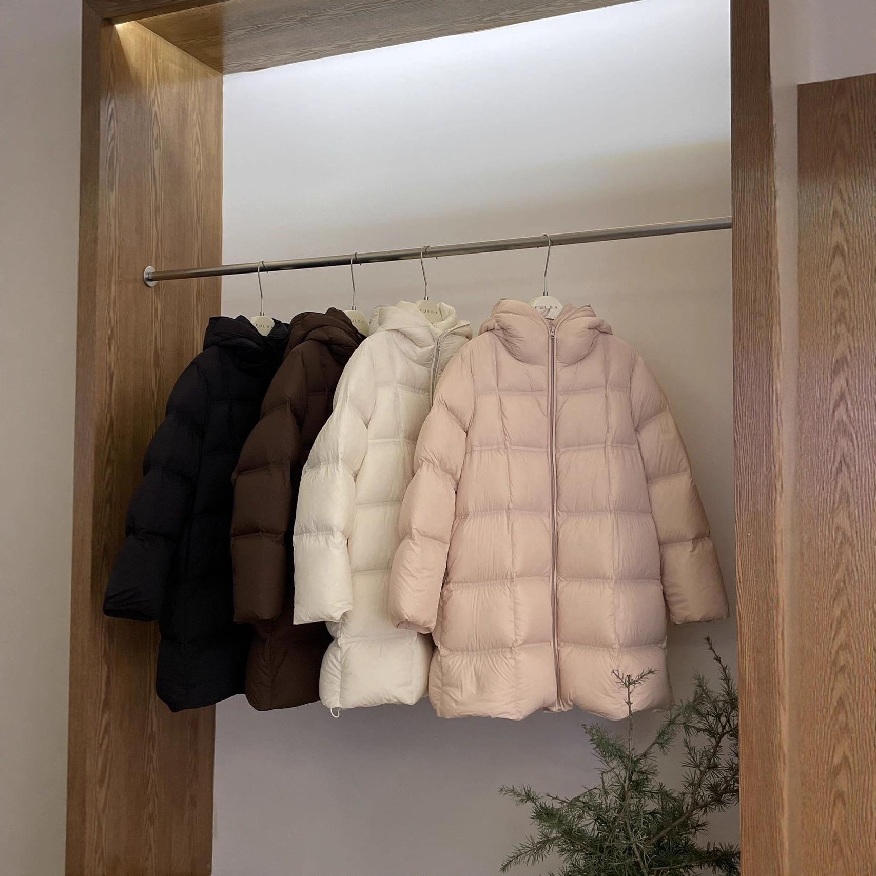 2025泡芙90白鸭绒加厚外套连帽简约中长款羽绒服冬季新款G101708