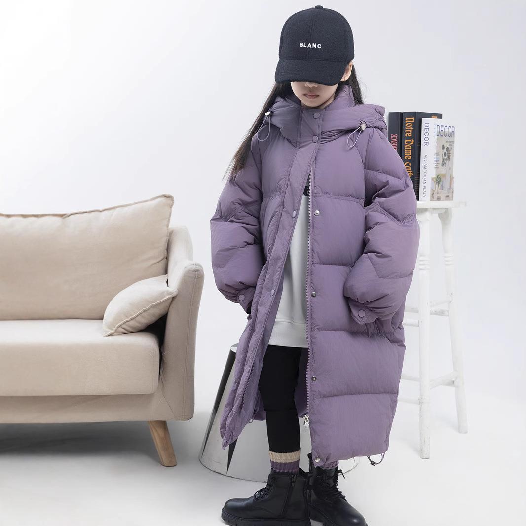 2025反季女童羽绒服过膝长款冬季中大童加厚白鸭绒男童外套潮