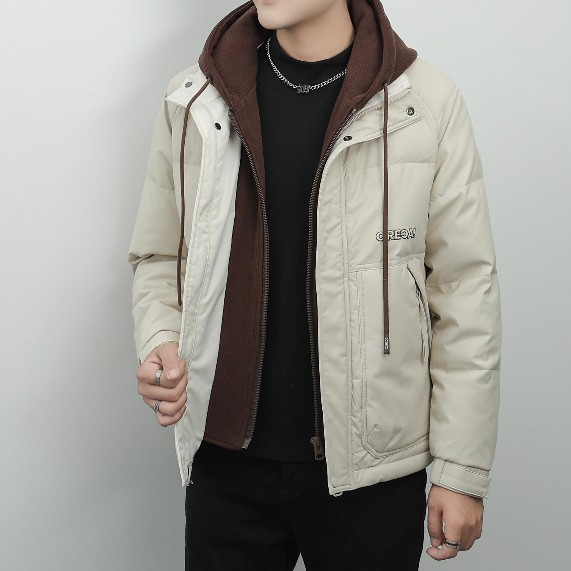 男士连帽羽绒棉服冬季2025年新款PU皮假两件加厚休闲男士高端外套