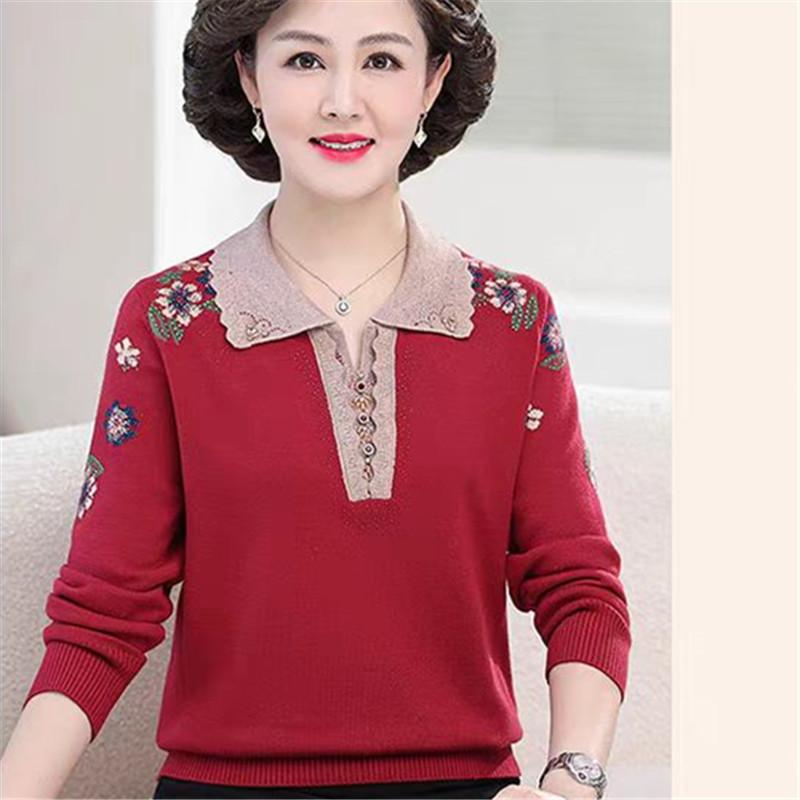 洋气妈妈春秋翻领小衫中老年女装