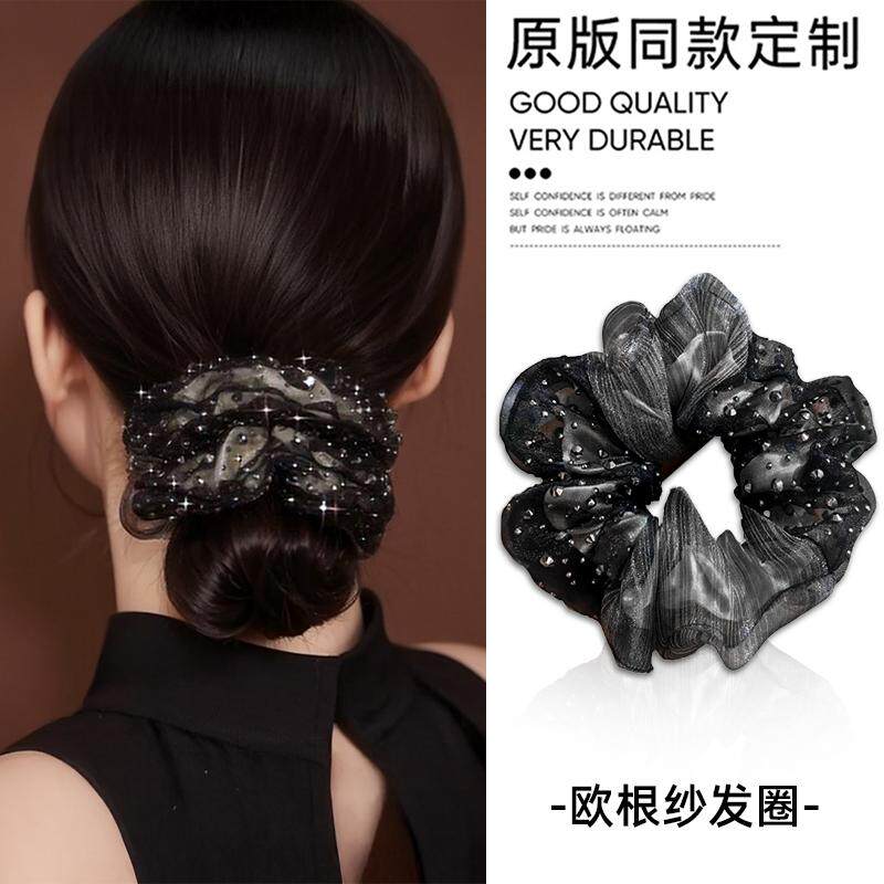 妈妈发圈满天星头饰法式双层水钻欧根纱甜美气质头花扎头发头绳女