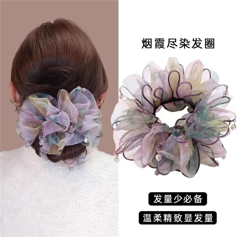 温柔仙气烟震尽染肠圈晕染网纱大肠发圈女流苏马尾头绳扎头发皮筋