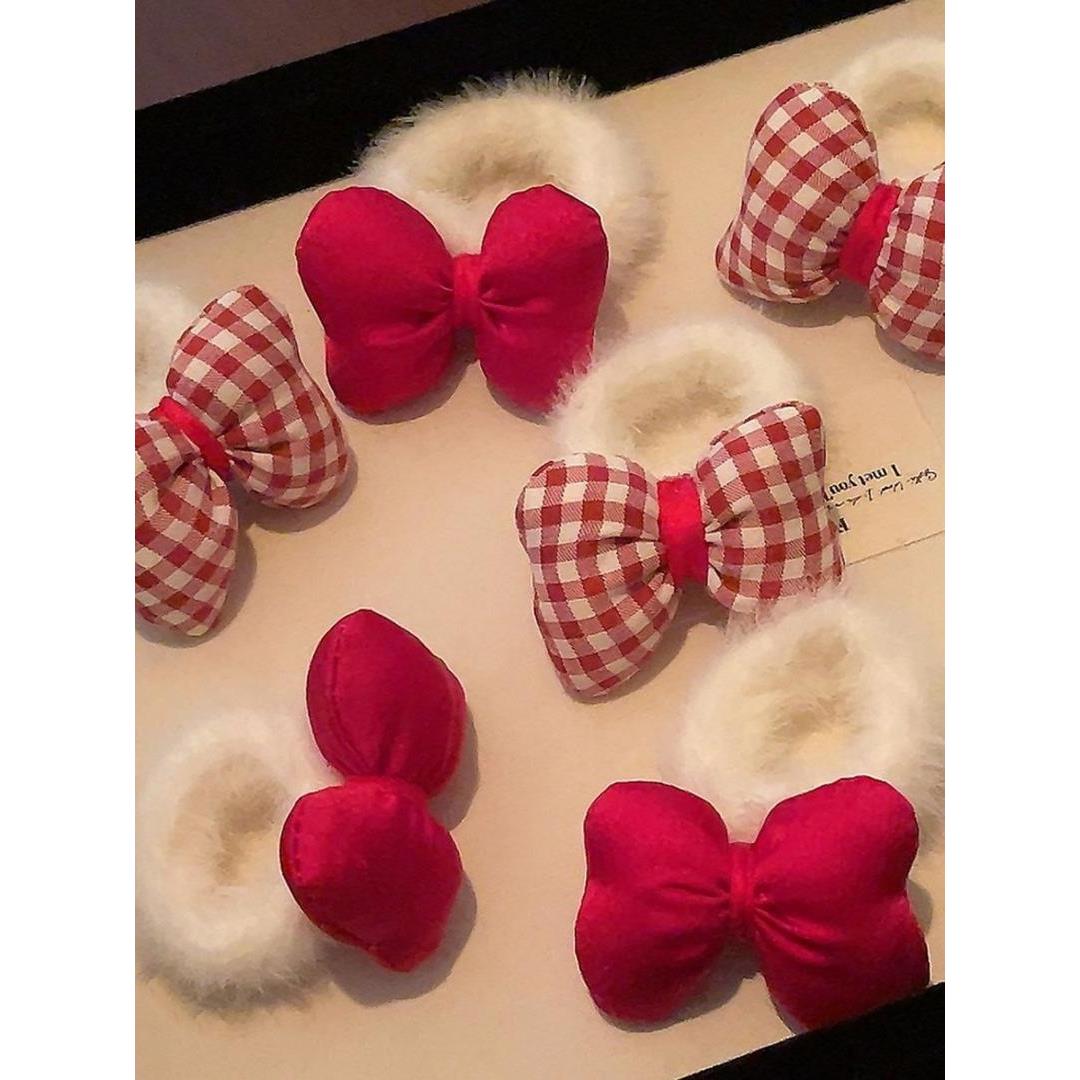 儿童红色格子蝴蝶结发绳新年女孩头饰头绳女童扎头发皮筋发圈发饰