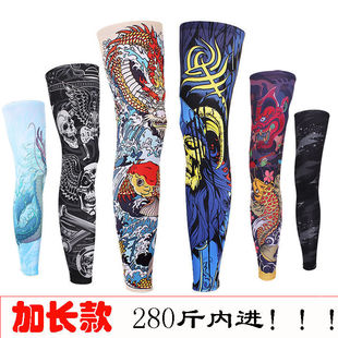 女防晒腿套冰丝纹身夏天防紫外线护腿袖男运动骑行跑步防滑护脚套