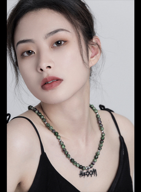 NAZOOM圆珠logo吊坠情侣大理石不规则y2k国风街头潮流项链亚b饰品