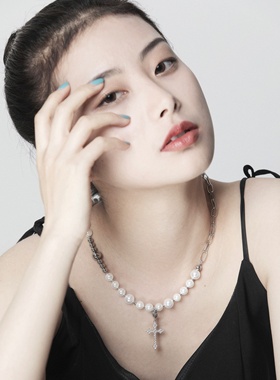 NAZOOM原创设计拼接可拆卸十字架吊坠珍珠项链男欧美复古锁骨链女