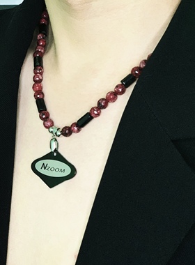 NAZOOM新中式麻石圆珠项链LOGO吊坠红色大理石锁骨链小众原创设计