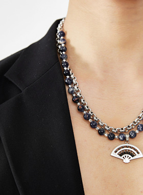 NAZOOM原创设计国潮饰品算盘折扇吊坠圆珠拼接y2k辣妹锁骨项链cvi