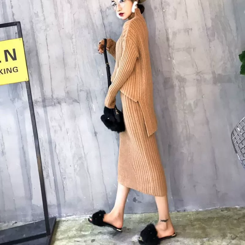 Elite fashionable long-sleeve, sweater, knitted set, 2019, Korean style, high collar