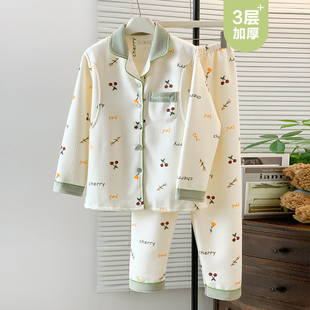 秋冬季 空气棉月子服春秋纯棉产后孕妇睡衣哺乳12月份1坐月2 加厚款