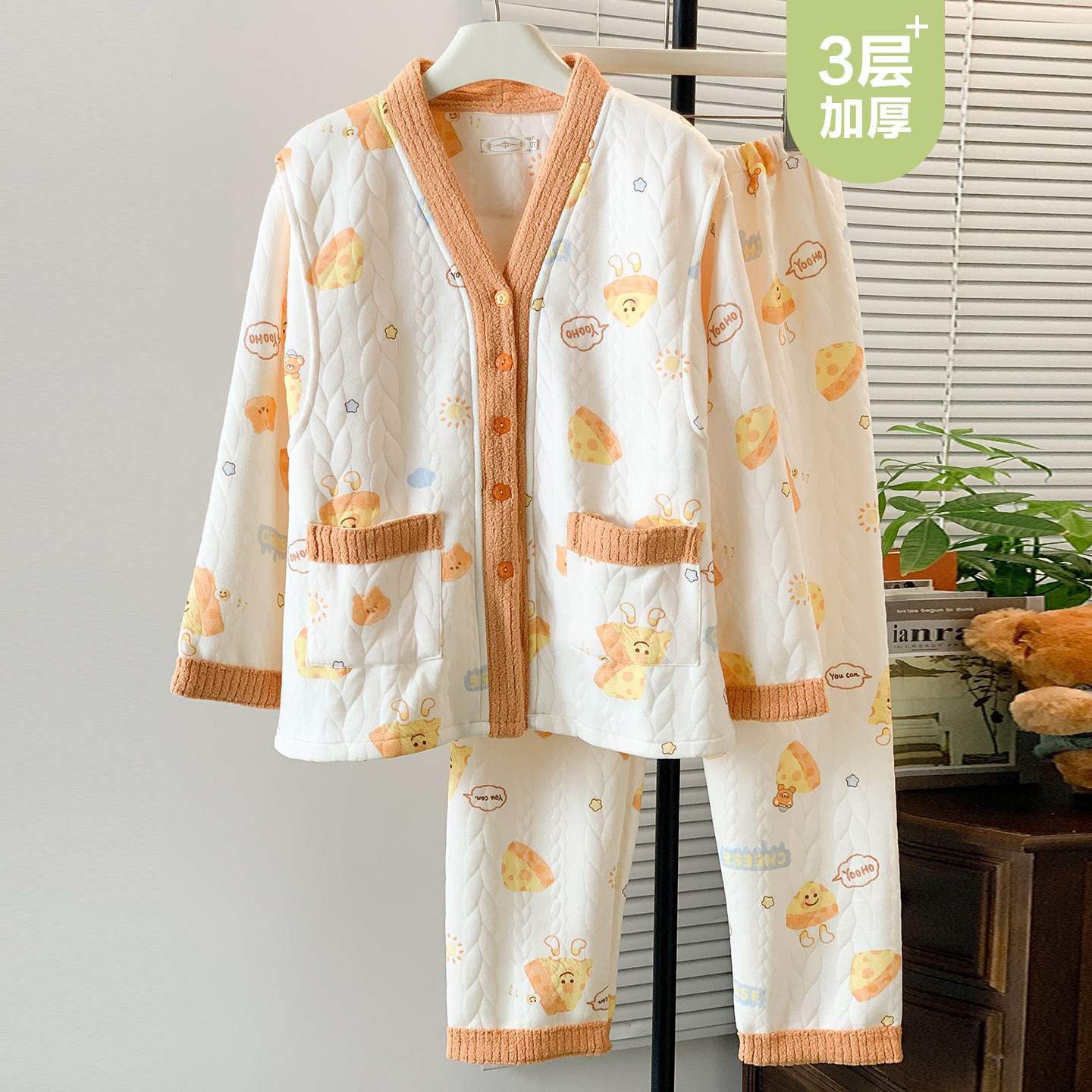 纯棉空气棉秋冬季月子服哺乳睡衣