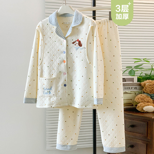 秋冬季 纯棉产后孕妇睡衣哺乳12月份1坐月2 加厚空气棉月子服春秋款