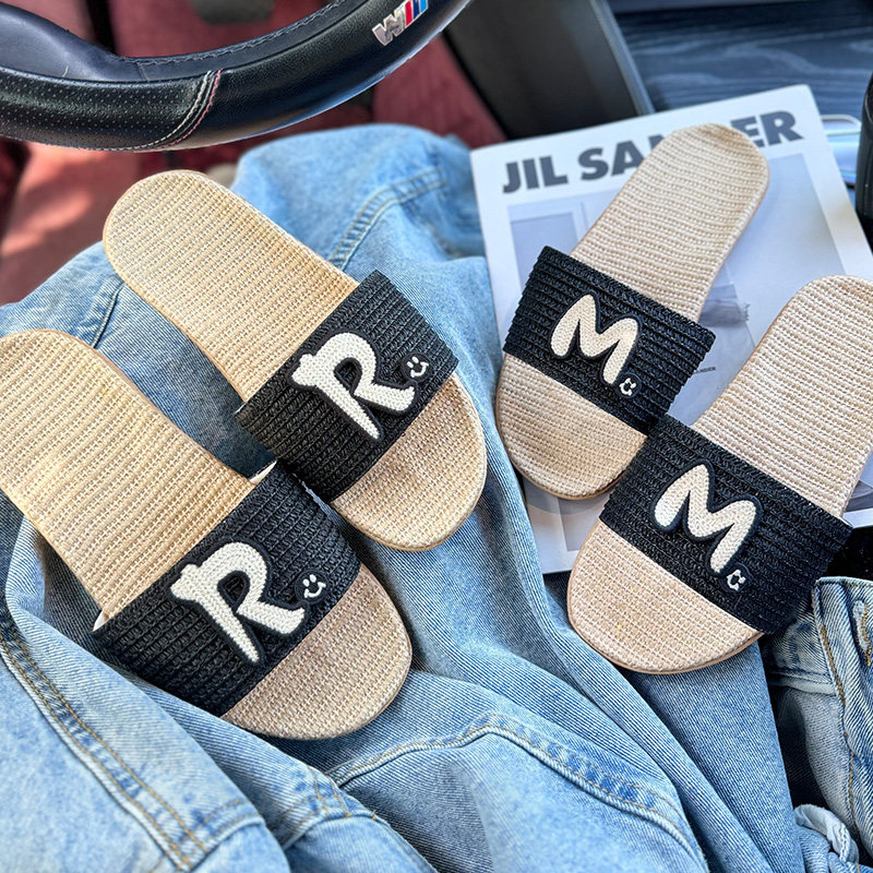 情侣拖鞋韩国M字母亚麻透气吸汗防居家拖鞋男女外穿超轻便凉拖鞋,居家布艺,居家亚麻拖鞋,淘宝优惠券,粉丝福利购,淘宝优惠卷