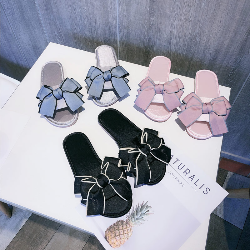 韩国专柜新款绸缎女士拖鞋简约