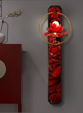 新古典仿古壁灯禅意客厅背景墙灯红色卧室床头灯中国风茶室壁画灯