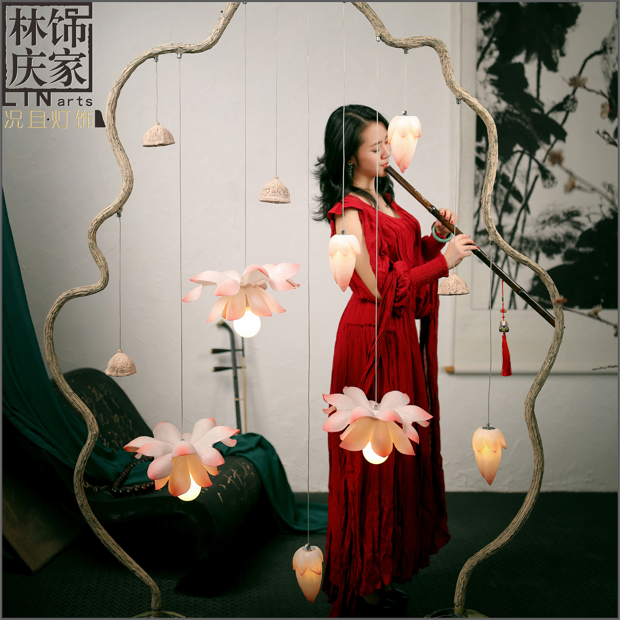 现代中式客厅过道隔断屏风落地灯