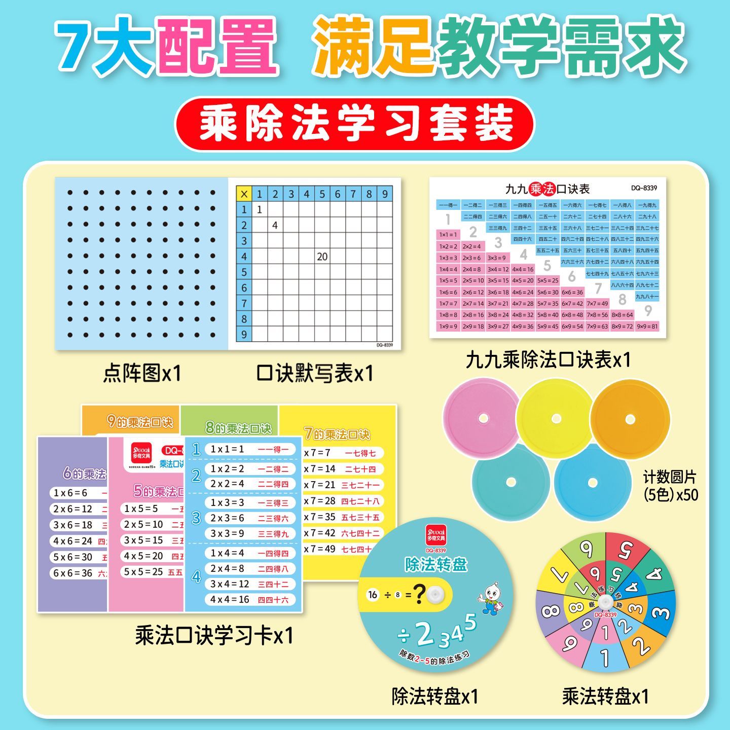 乘除法学习套装二年级上册数学表内九九乘法口诀背诵神器转盘教具