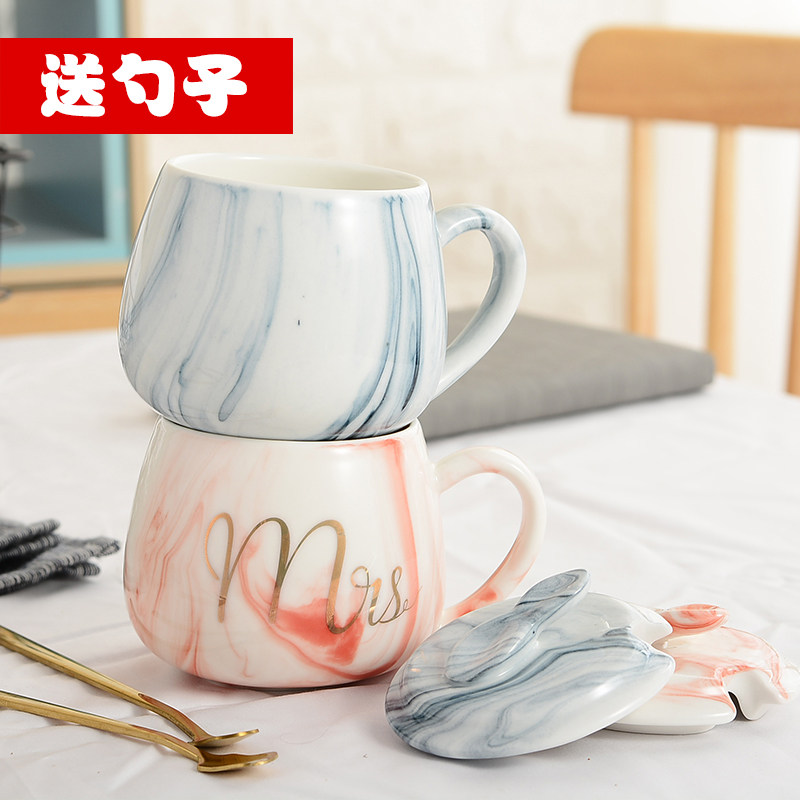金色字母m创意马克杯大理石纹描金陶瓷杯咖啡杯早餐牛奶杯情侣杯
