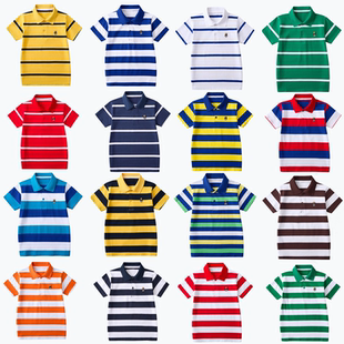 儿童彩色条纹纯棉t恤男童polo衫短袖夏季中大童保罗童装上衣薄款