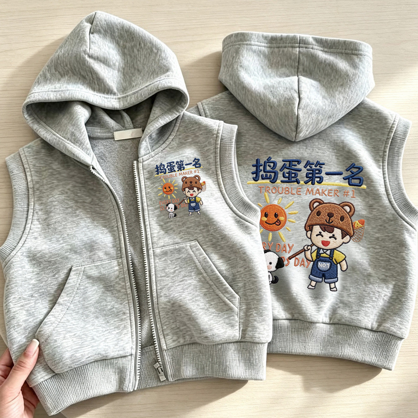 休闲上衣男童女童连帽外套洋气背心马甲春秋新款透气背心坎肩无袖