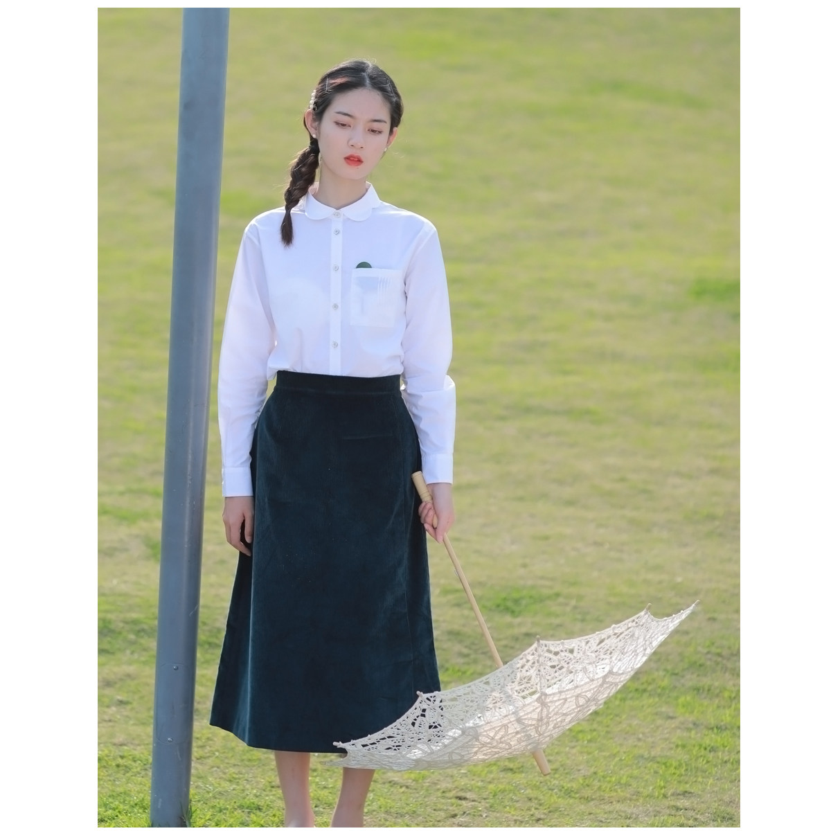 日本青色灯芯绒半裙显瘦