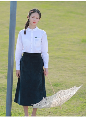 THESELF   日本蟹青色灯芯绒半裙