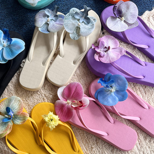 小众蝴蝶兰人字拖易梦玲软底百搭可爱春夏沙滩鞋创意仙女度假拖鞋