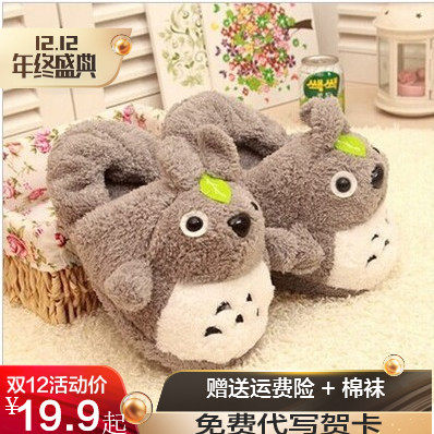 秋冬情侣可爱动物卡通居家龙猫男女棉拖鞋时尚包跟防滑地板保暖鞋