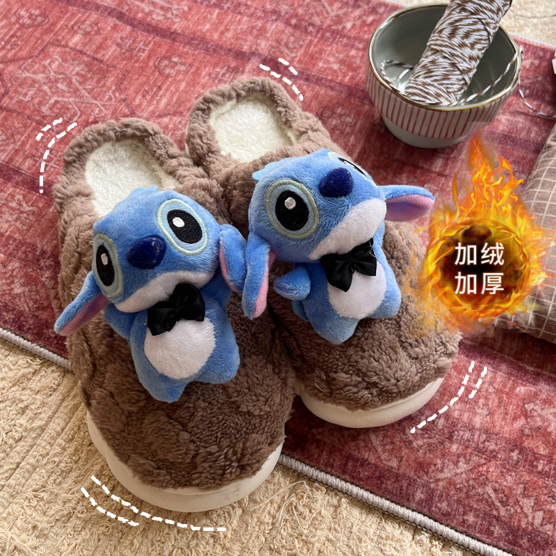 2025新款创意史迪仔卡通趣味毛毛居家鞋女冬学生可爱棉拖鞋月子鞋