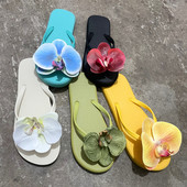 泰国花朵人字拖花卉糖果色沙滩度假风凉鞋 平底小众蝴蝶兰拖鞋 创意