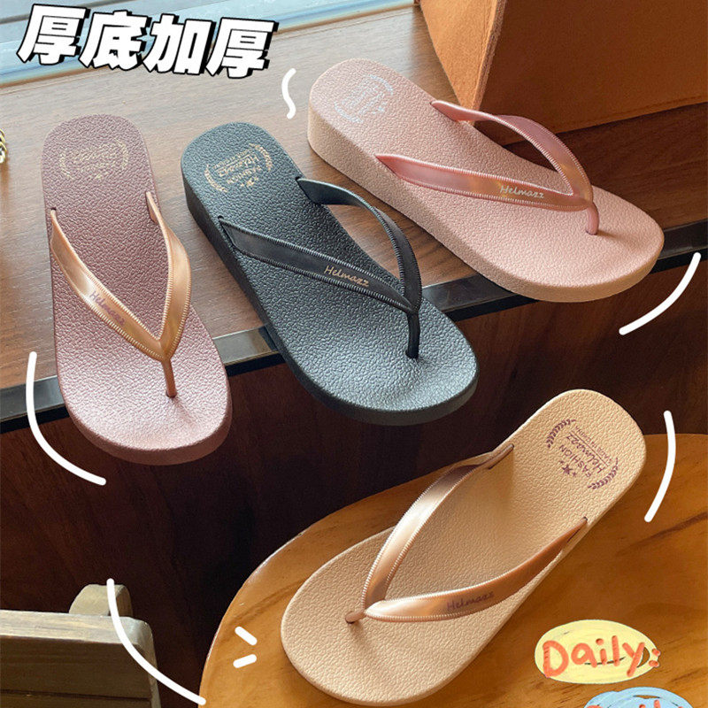 增高跟厚底海边夹板夏季人字拖鞋图片