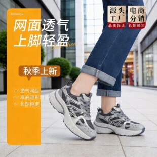 厂家直供休闲鞋女款网面透气老爹鞋女网红鞋小个子增高鞋松糕厚底