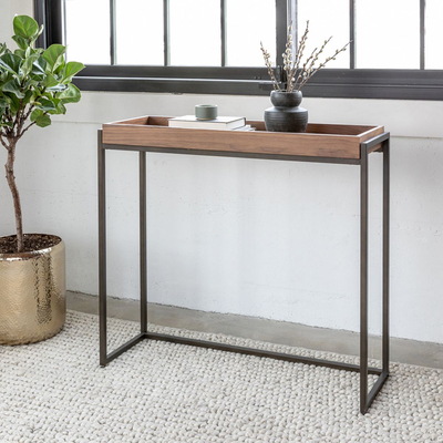 铁艺实木客厅玄关桌靠墙置物架走廊过道装饰柜端景台小户型长条桌