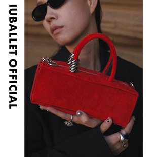 IUBALLET初简情人礼物小众设计红色法棍包女金属装 饰小方包手提包