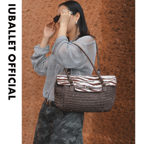 IUBALLET 海风乱码 度假风编织托特包女大容量单肩包通勤草编包