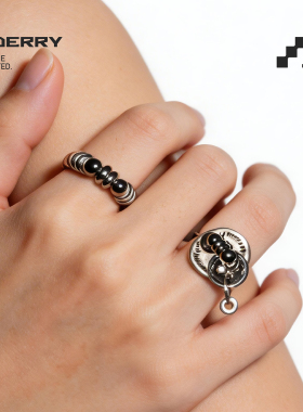 原创钛钢小众复古圆纽扣戒指包邮