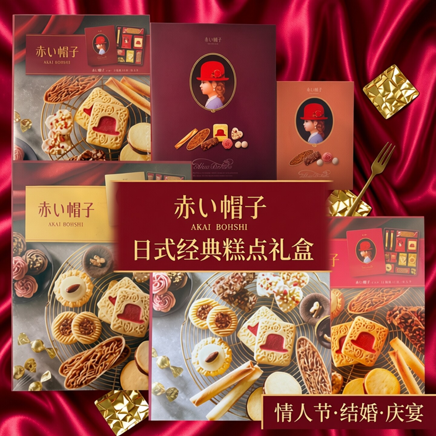 日本小红帽子巧克力曲奇饼干什锦夹心糕点礼盒情人节结婚伴手庆宴