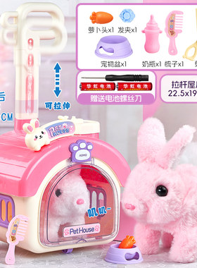 超晟潮玩萌宠会动会叫小猫儿童宠物屋行李拉杆箱过家家宝宝玩具女