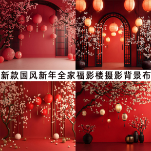 新款仿真国风古装全家福室内拍照背景布影楼照相馆网红直播写真布