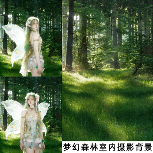 款绿色热带森林草地写真布背景布